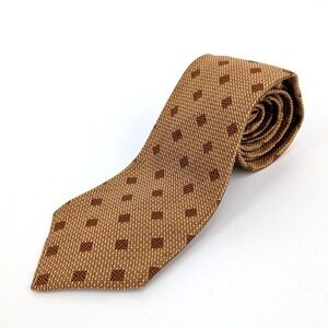 Kiton Napoli Silk Tie Gold Brown Geometric Square Pattern Made in Italy